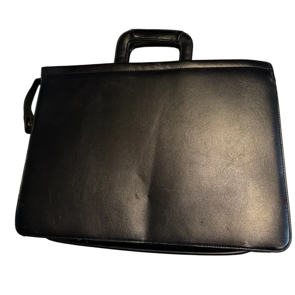 Vintage Elegant Black Vegan Leather Men’s Briefcase Attaché Bag